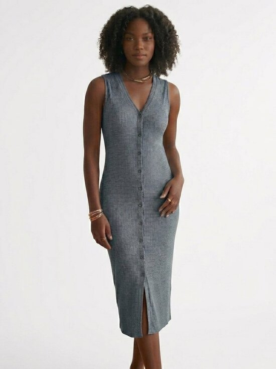 Bar III Dresses & Skirts - Bar III Gray Ribbed Midi Button UP Dress Y2K Minimalist Casual S/M